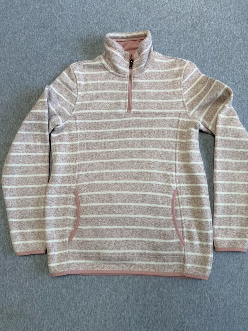 Thread & Supply Pink and White Striped Half-Zip Pullover